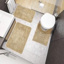 ZOPZO Beige Bathroom Rug Set 3 Piece Chenille Bath Mats TPR Backing Absorbent
