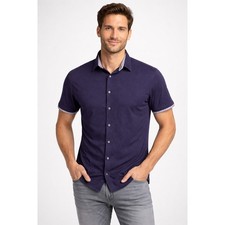 Buttercloth Icy Cotton Short Sleeve Button Down Shirt Navy Blue Mens XL Regular