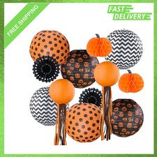 Halloween Paper Lantern Set 12 Pack Pumpkin Lanterns Black Orange Indoor Outdoor