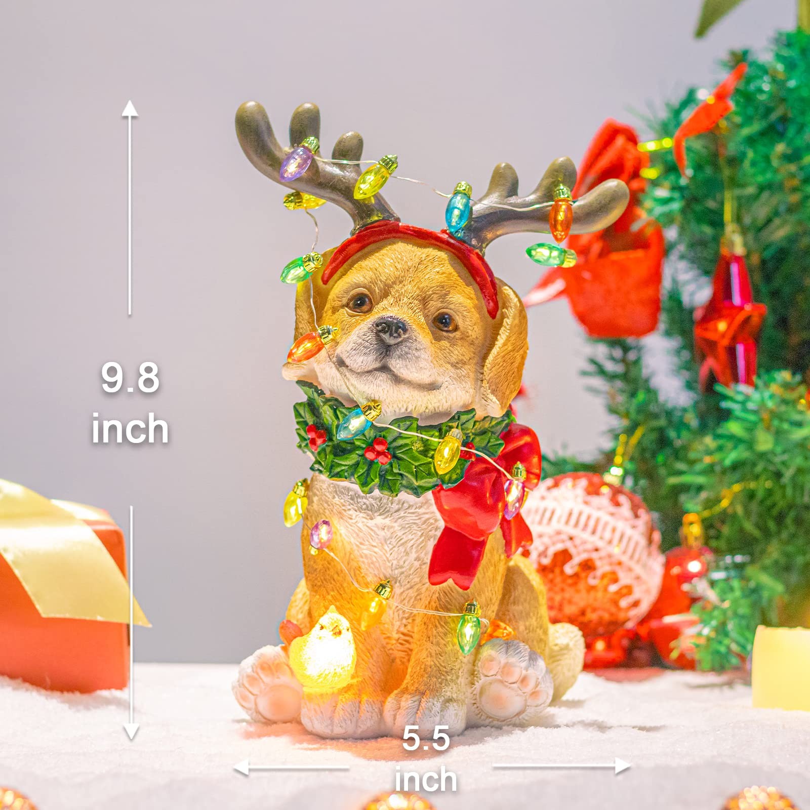 Mumtop Christmas Dog Decorations with LED Lights, Dog Collectible Figurines w...