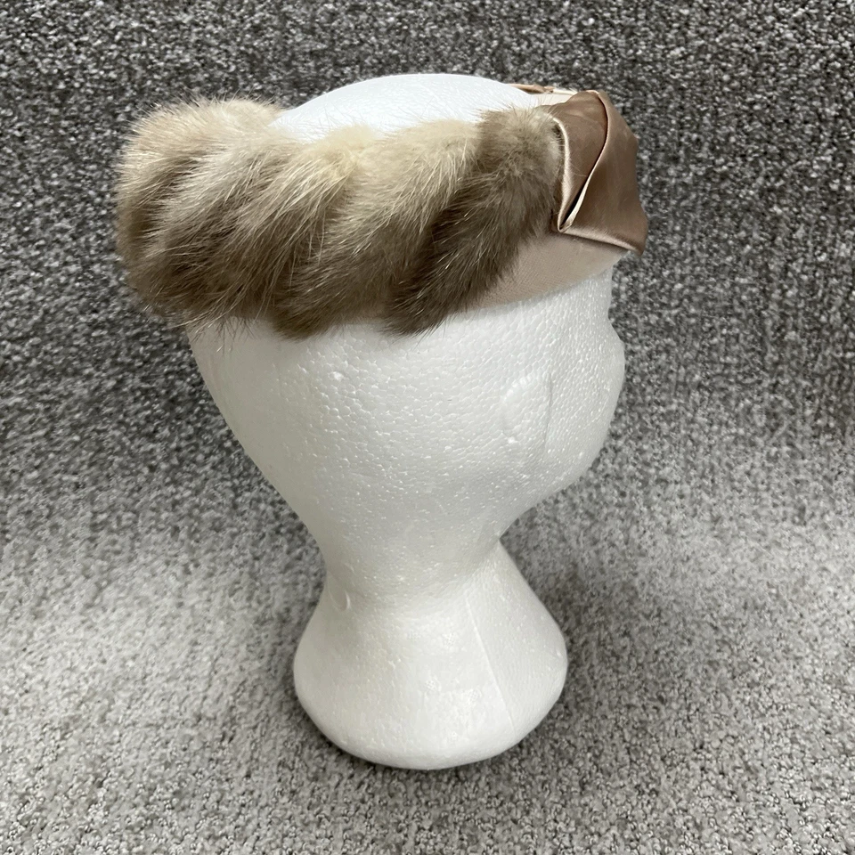 Sombrero Fascinador Vintage Mediados de Siglo Años 50 60 Piel de Visón y Cinta Frontal Halo Sombrero Foto 4 de 4