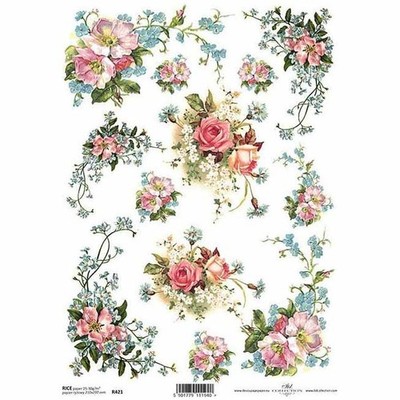 ITD Reispapier Decoupage Bastelpapier Softpapier,R421 Vergissmeinnicht Rose