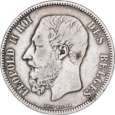 [#1213737] Belgium, Leopold II, 5 Francs, 5 Frank, 1868, Tranche B, Silver, VF(3