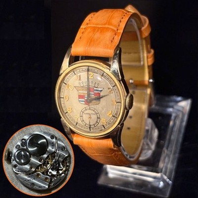 Vintage Hamilton Endicott 1940s Cadillac Logo Watch 987A Small Second Hand RUN