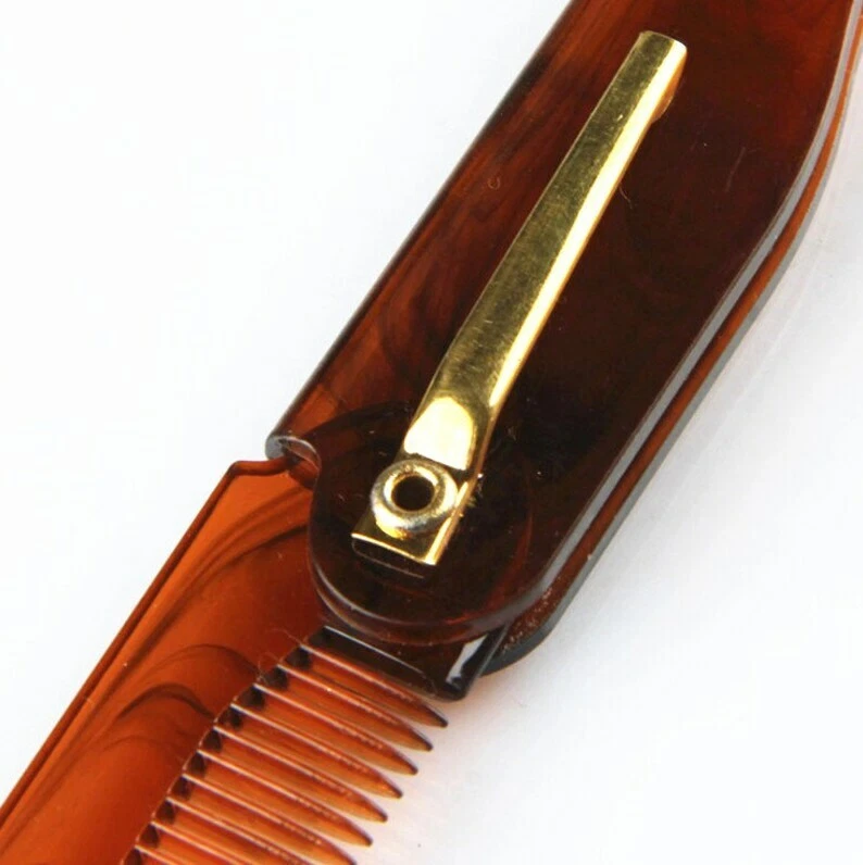 Peines plegables de plástico con clip color café impreso bigote logo peine de bolsillo Foto 4 de 4