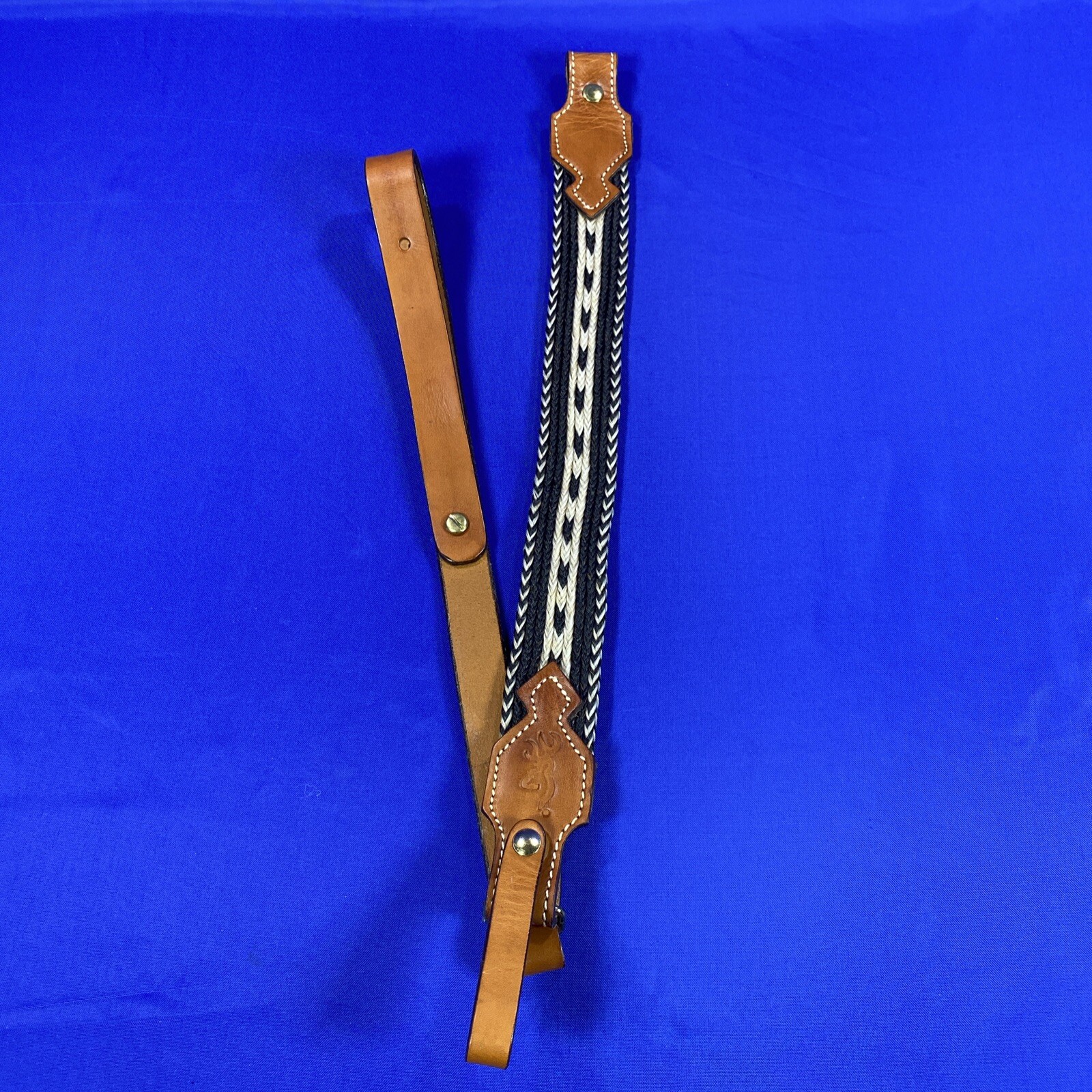 Vtg Browning 122298 Horsehair Rifle Sling Driftwood Leather w Black