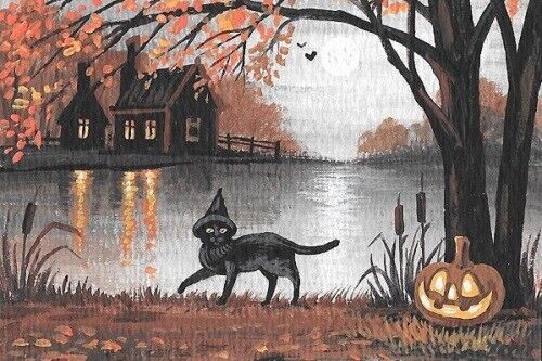 4x6 LE HALLOWEEN POSTCARD RYTA VINTAGE 17 200 BLACK  CAT  