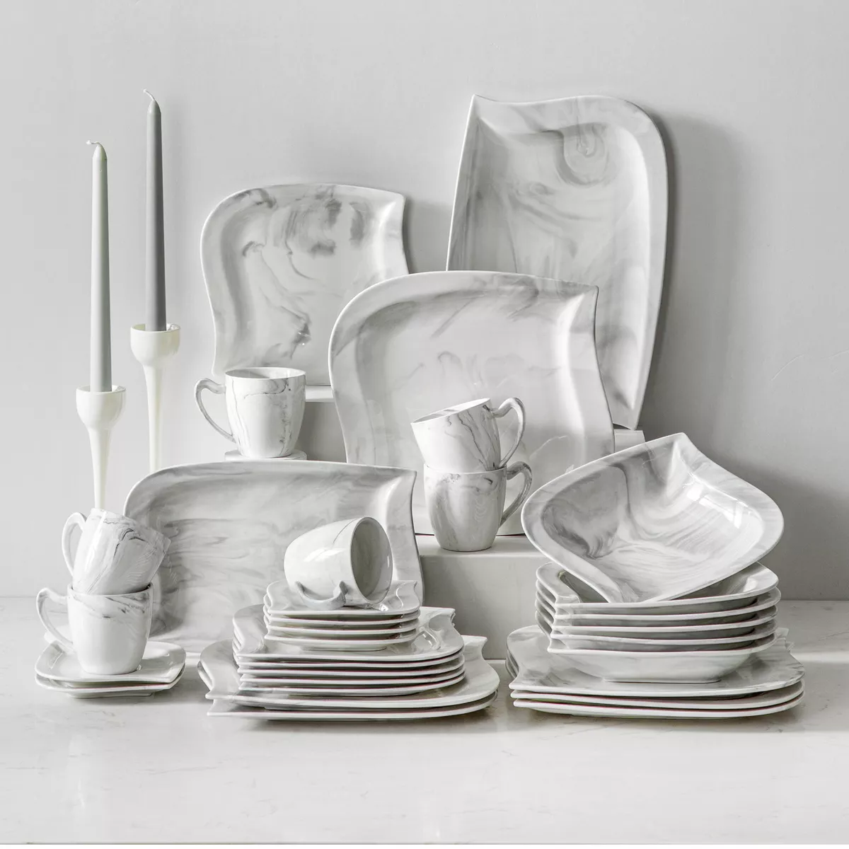 MALACASA Marble Dinnerware Sets, 32 Piece Square