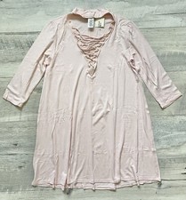 NWT Forever 21 Mock V Neck Lace Up Stretch Knit Swing Trapeze T Shirt Dress M