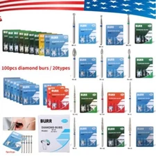 100Pcs Dental Diamond Burs for High Speed Handpiece Friction Grip 20 Type to