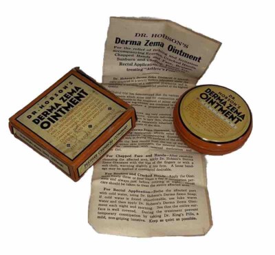 Vtg Dr. Hobson s Derma Zelma Ointment Metal Tin W/Box~Pfeiffer Chemical Co.~Prop