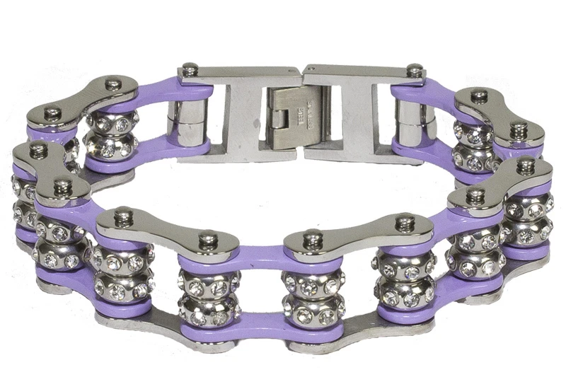 Pulsera de eslabones de cadena para moto piedras preciosas púrpura acero inoxidable nueva envío gratuito Foto 4 de 4