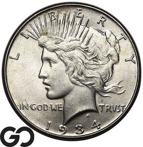 1934 Peace Dollar, Very Nice, Choice Gem BU++ Better Date