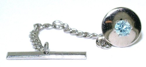 3.5mm Round Natural Blue Zircon Gemstone Gem Silver Color Tie Tack EPTT612 - Picture 2 of 3