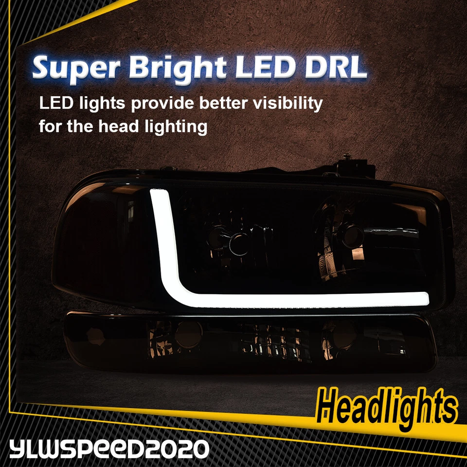 Faros LED DRL aptos para GMC Sierra Yukon 1999-07 con luces de señalización de parachoques negros Foto 4 de 4