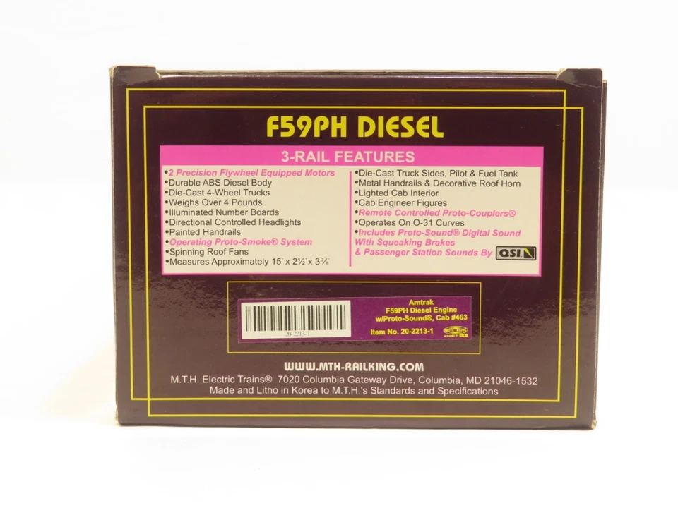 MTH 20-2213-1 Amtrak F59PH Diesel Engine Cab #463 w/Protosound LN - Image 2 of 4