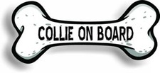Dog on Board Collie Bone Car Magnet Bumper Sticker 3"x7"