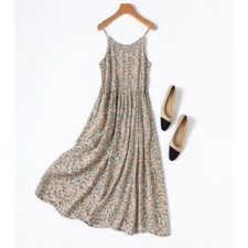 100 Mulberry Silk Women Chemise Floral Printed Long Type Full Slip Dress M1392