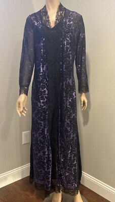Frederick s of Hollywood Black Peignoir Set - Vintage Black Negligee Robe Sz M