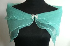 Green Organza Bridal Rhinestone Ribbon Wedding Prom Wrap Shrug Shawl