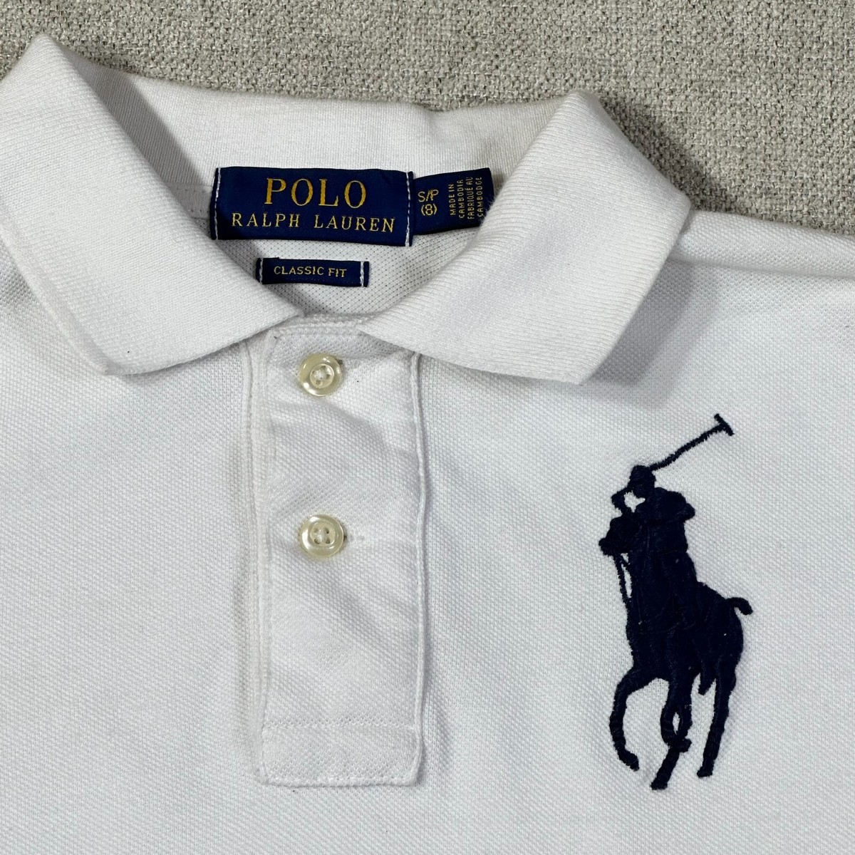 Ralph Lauren Big Pony Polo Boys Small (8) White Classic Fot Long