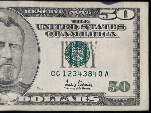 Series 2001 $50 Fifty Dollar Bill Fancy Serial Number Leading 4 Digit Ladder - 第 1/3 張圖片