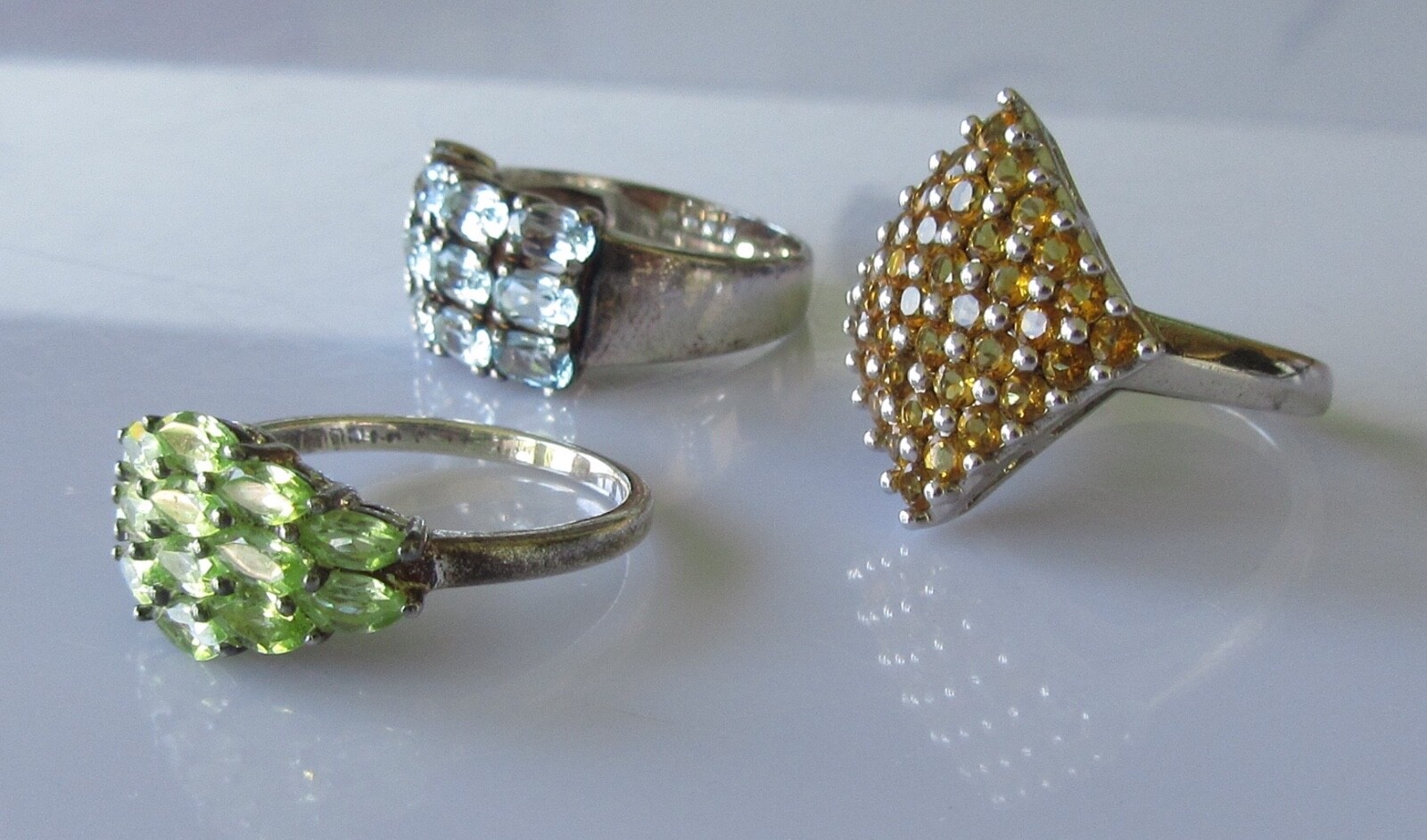 Sterling Silver Ring Set of 3 Coloured Gem Set Cluster Dress Rings eBay