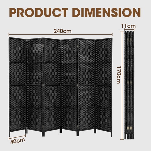 ZUNI 6 Panel Room Divider Privacy Screen Partition Foldable Black - Picture 9 of 11