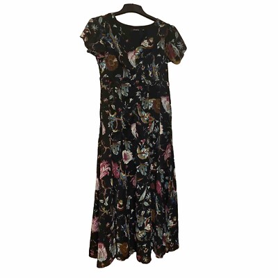 Kleid lang Gr. 38 schwarz mit Blumen Pailletten luftig Sommer  neuwertig Fabiani