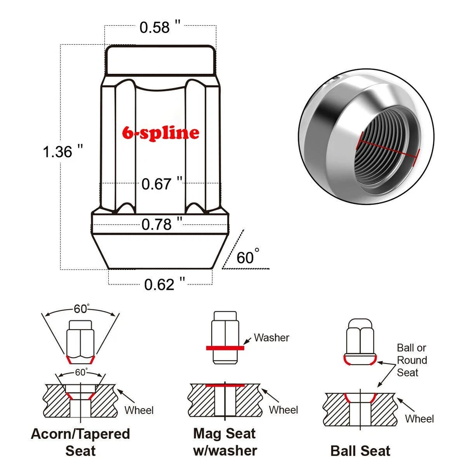 20Pc +SECURE KEY BLACK 6-SPLINE ACORN LUG NUT 12X1.5 FOR FORD FIESTA 2011-2019 - Image 2 of 4