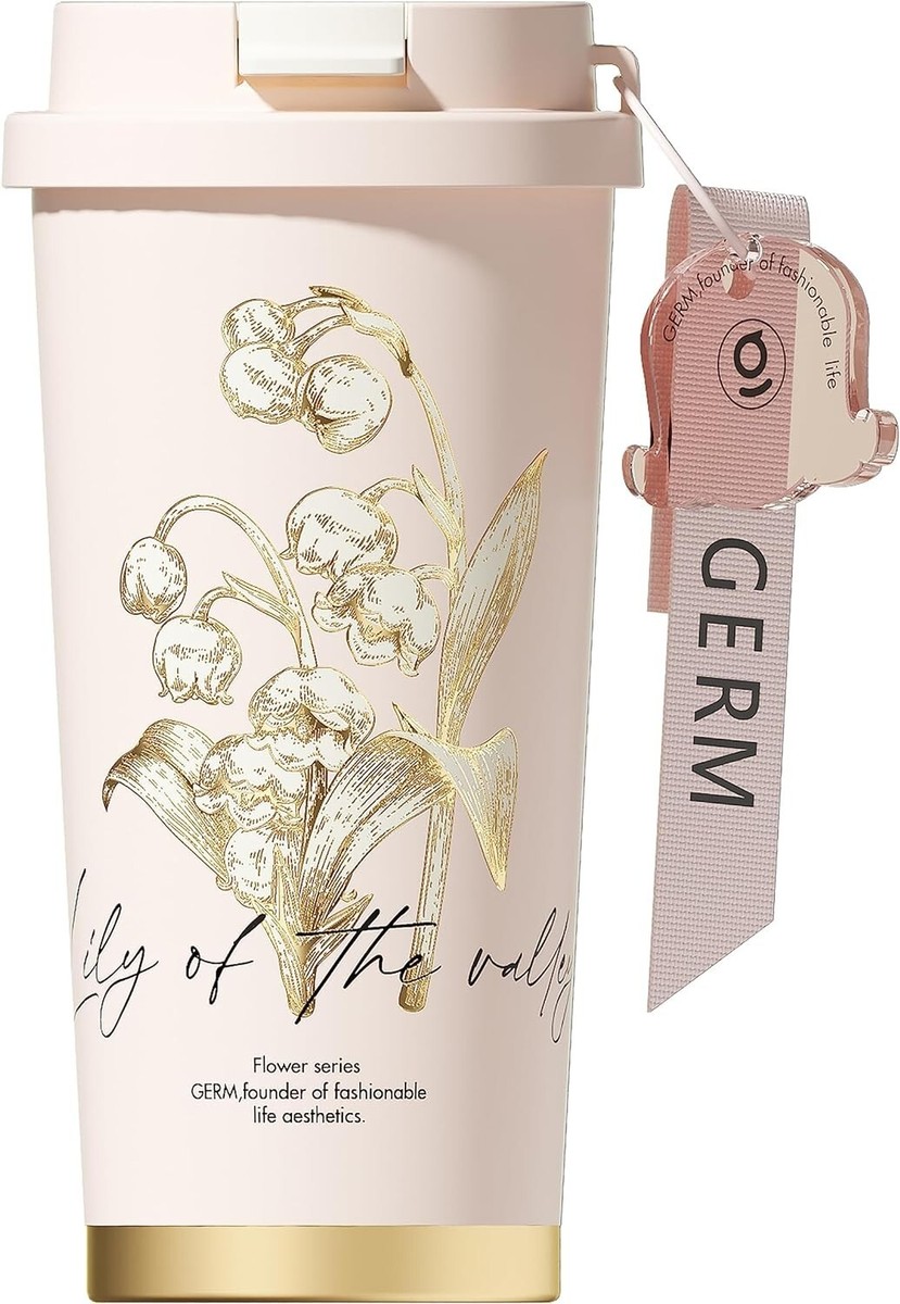 GERM 花柄チェーン付き水筒 GERM Tumbler Mug Bottle 500ml White and Pink Lily of the Valley
