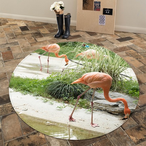 3D Pink Flamingo 086 Animal Round Non Slip Rug Mat
