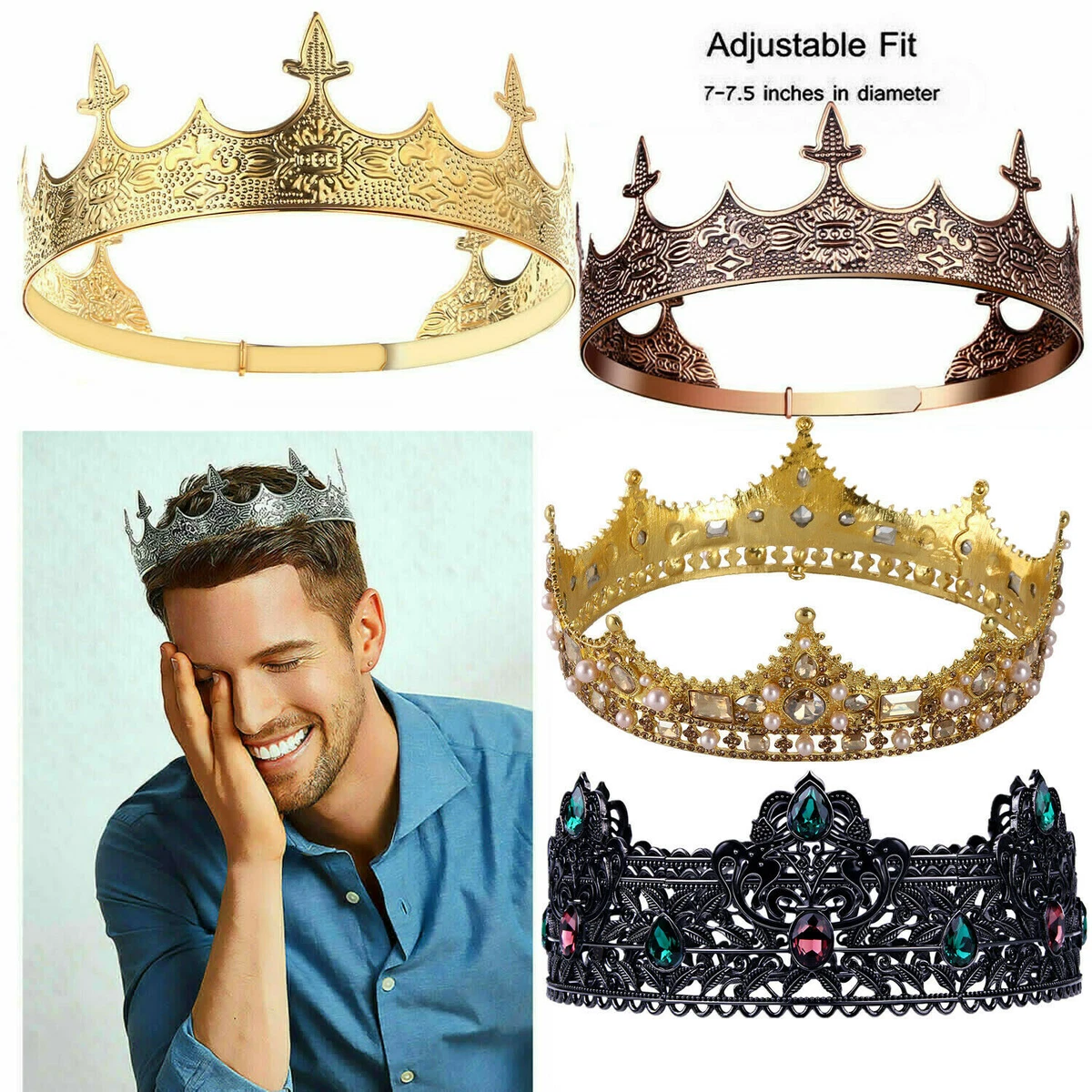 Men's King Crown Royal Medieval Gem Tiara Crown Prom Party Costume  Decorative | eBay