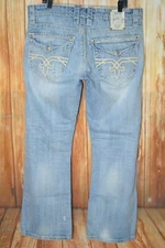Rock Revival Men Fablo Bootcut Pocket Flaps Blue Denim Jeans Size 36x32