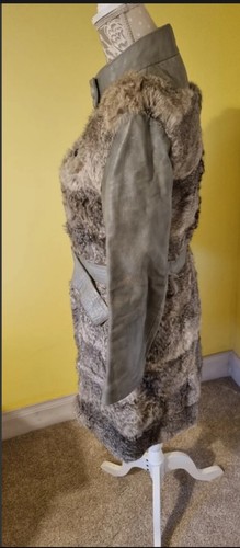 Vintage 60s 70s Leather & Coney Fur Coat Fit Size UK 8-10 - Picture 3 of 14