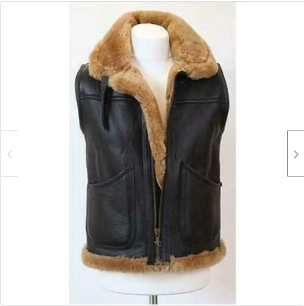 Mens B3 RAF Bomber Vest Aviator Flying Pilot Fur Shearling Real Leather Jacket