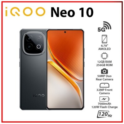 (New) iQOO Neo 10 5G 12GB+256GB BLACK Dual SIM Unlocked Android Mobile Phone