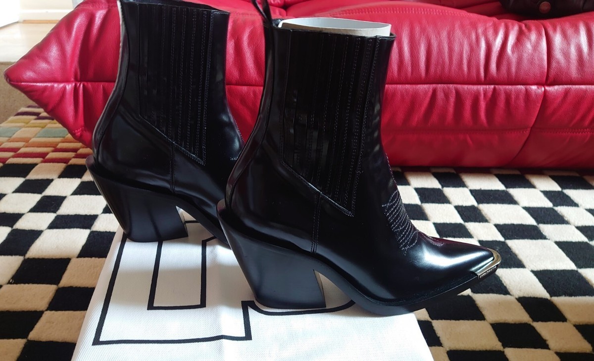 Paco Rabanne Black Leather Boots, Size EU 39, UK Australia