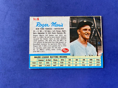 1962 Post Cereal Roger Maris #6 NM near mint  or better