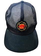 Vintage Snapback Fire Department Hat Mesh Trucker Cap Made In USA Blue