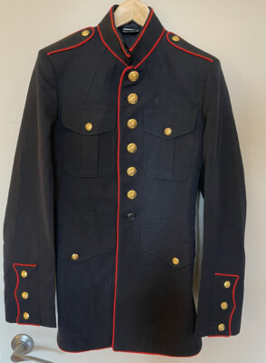 USMC Marine Corps Enlisted Dress Blues Blouse Jacket Size 38L Long Uniform  | eBay
