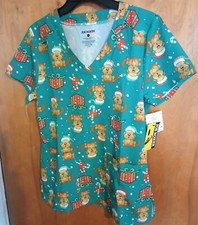 Joe Boxer Women's Size Large Scrub Top - Christmas Theme Two Pocket Badge Ring