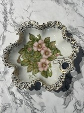 Limoges Style Trinket Candy Dish Hand painted Wild Rose Signed 