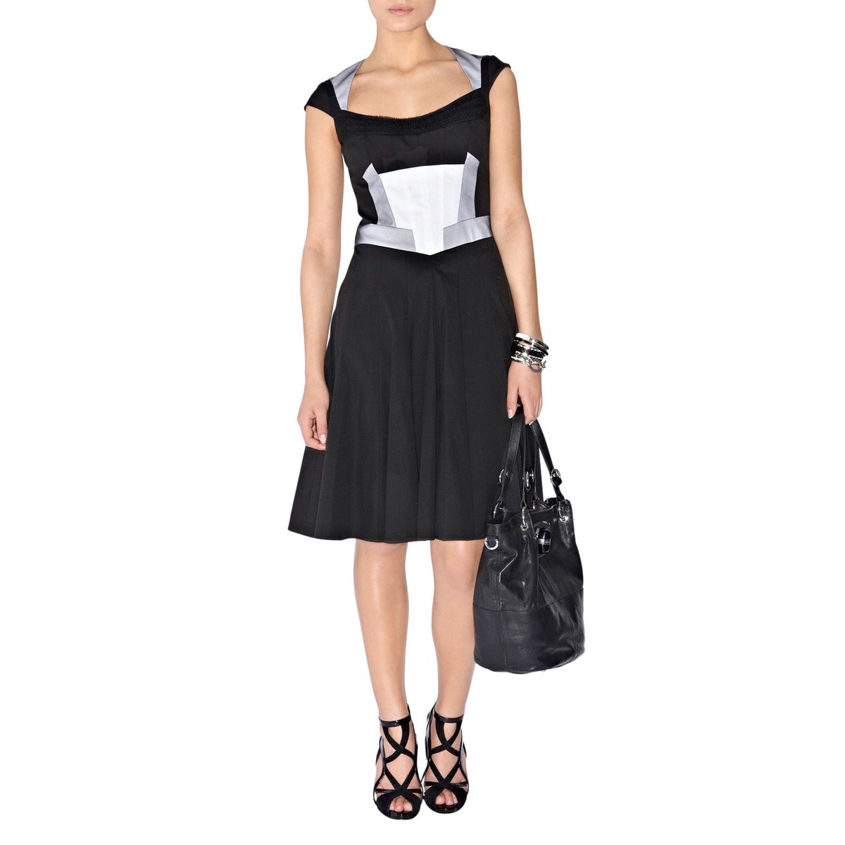 panel fit flare mesh dress Calvin Klein Women's Black Fit and Flare Mesh Panel Dress Size 8