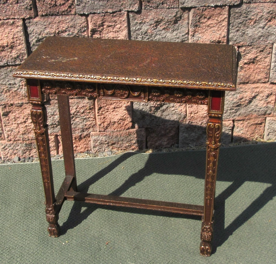 Antique 1920s Vintage Wood Gilt Foyer Regency Table Console Stand - Image 3 of 4