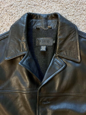 J.CREW Vintage Men's Leather Black Insulated 1990s Car Coat J.CREW Vintage Men's Leather Black Insulated 1990s Car Coat