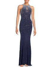  Xscape Navy Blue Embellished Open Back Mermaid Long Dress  Sz 12  $278  * 140  
