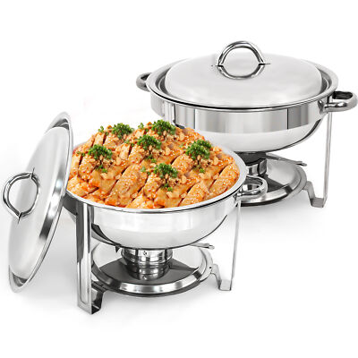 Lot 2 Stainless Steel Round Chafing Dish Full Size Buffet Catering 5 Quart