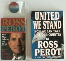 RARE! ROSS PEROT SET METAL/BRASS 1992  Red White & Blue PIN COMES WITH 2 BOOKS!