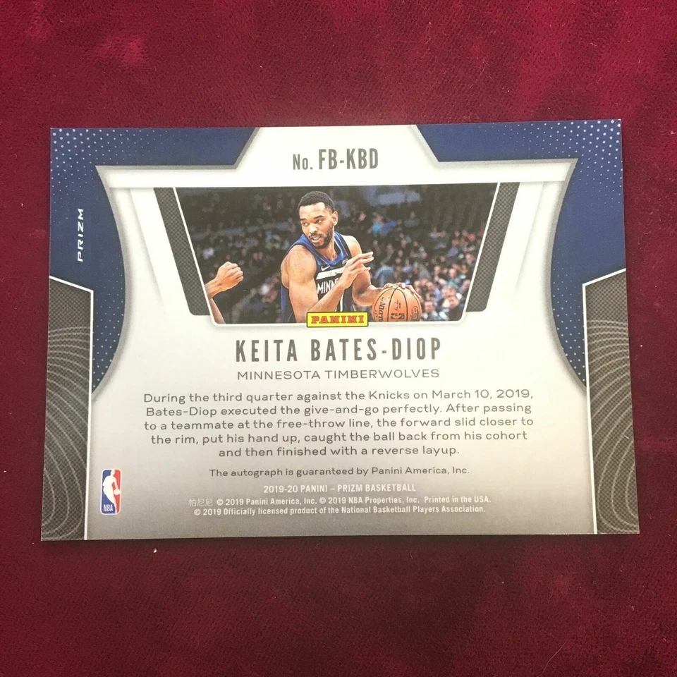 2019-20 Prizm KEITA BATES-DIOP Auto Fast Break Silver Disco Minnesota (DC20) - Image 3 of 3